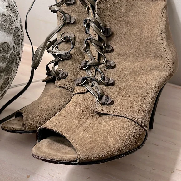 Genuine leather Suade lace up booties